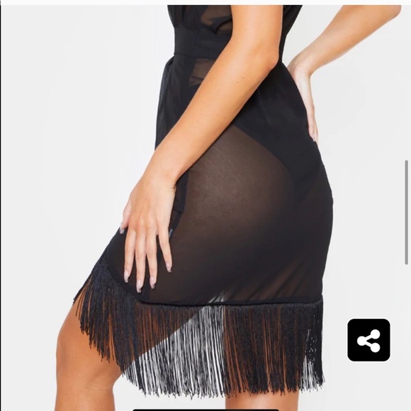 Black Asymmetric Fringe Beach Dress - Picture 6 of 13